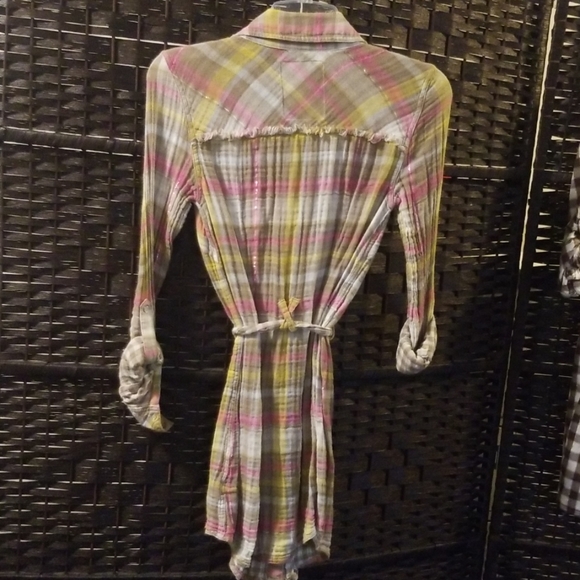 Western Brown GUESS? Plaid Dress with Tie - Picture 2 of 5